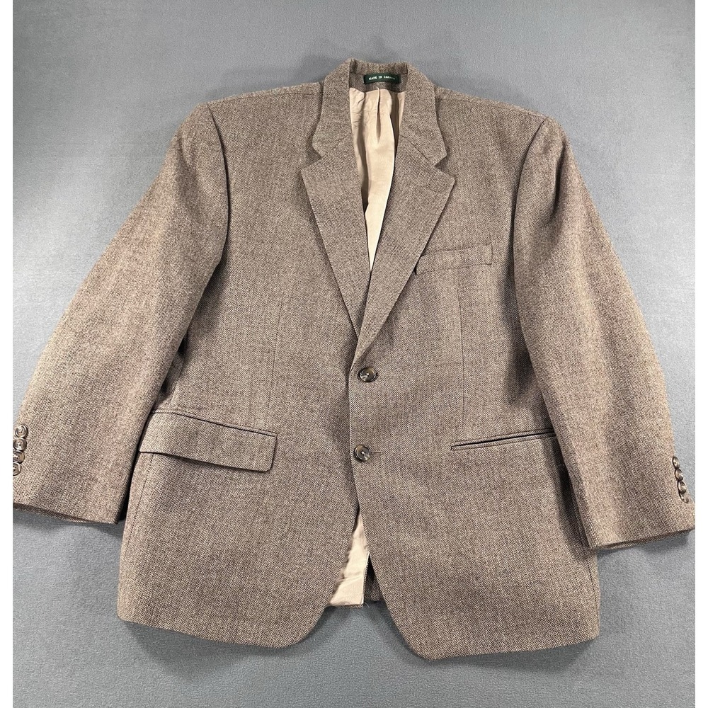 Lauren Ralph Lauren Brown Herringbone Classic Wool Blazer 42S 2 Button Notch